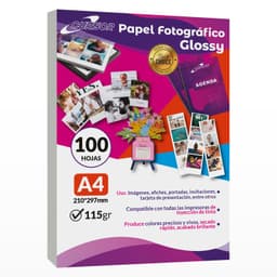 Papel Fotografico Glossy Brillante 115 Gr A4 100 Hojas - Blanco