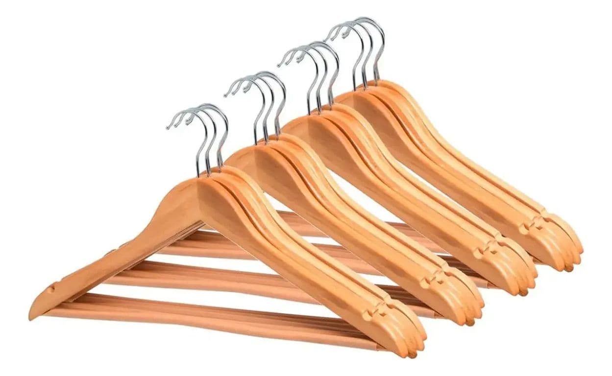 Pack 3 Perchas Colgadores Ganchos De Madera Ropa Perchero - Marron claro