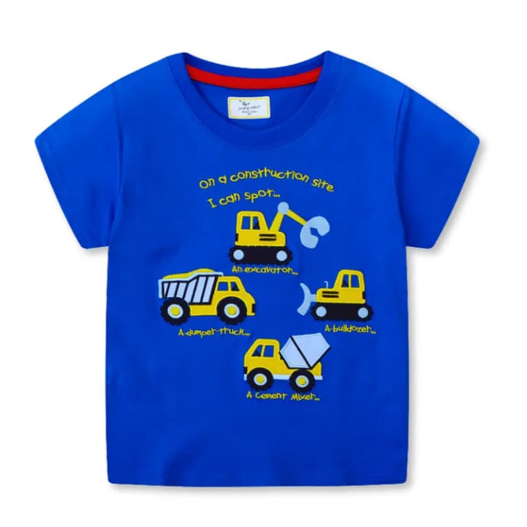 Polera Nino Algodon Manga Corta Autos Amarillos Azul 7