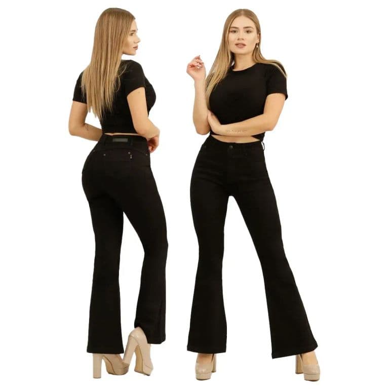 Jeans Flare Push Up Acampanado Levanta Cola Corte Colombiano Negro 36