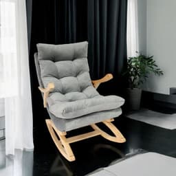 SILLA MECEDORA COQUETTE CON APOYA BRAZO GRIS FELPA