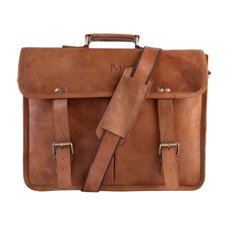 Maletin De Cuero Natural Laptop Notebook 15,6" , 16" Cafe Oscuro TALLA UNICA