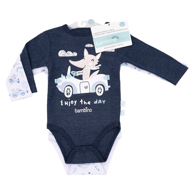 Set 2 Bodys Manga Larga Azul Zorro Nino 12 - 18 Meses Azul 12-18 MESES
