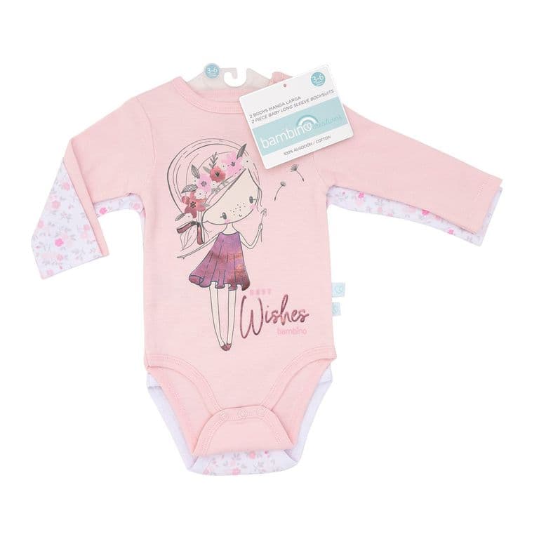 Set 2 Bodys Manga Larga Rosado Hada Nina 9 - 12 Meses Rosa 9-12 MESES