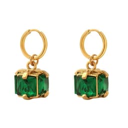 Aros Bano Oro 18k Argolla Cubo Esmeralda Dorado TALLA UNICA