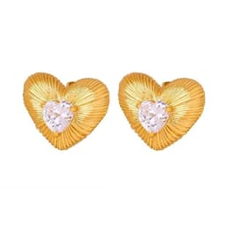 Aros Bano Oro Amarillo 18k Corazon Cepillado Circon Dorado TALLA UNICA