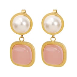 Aros Bano Oro Amarillo 18k Perla Rosa Dorado TALLA UNICA