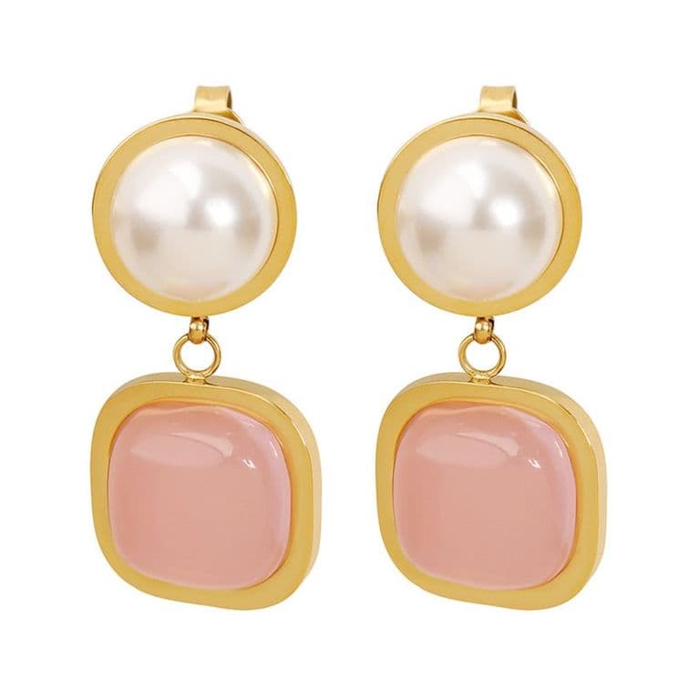 Aros Bano Oro Amarillo 18k Perla Rosa Dorado TALLA UNICA