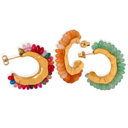 Aros Bano Oro Amarillo 18k Argollas Piedrecillas Varias Dorado TALLA UNICA