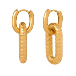 Aros Bano Oro Amarillo 18k Argollas Doble Diseno Dorado TALLA UNICA