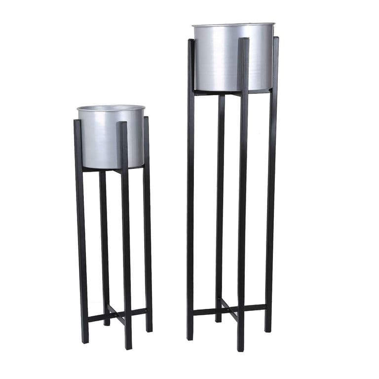 Set 2 maceteros con pedestal plateados