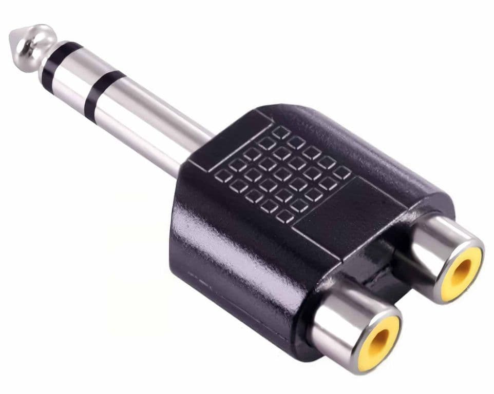 Adaptador Jack 6.5 Audio Plug 6.3 mm Macho 2 Rca Hembra Conector - Negro