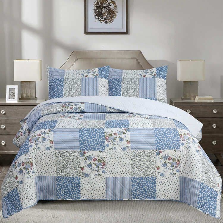 QUILT ESTAMPADO KING PATCHWORK CELESTE