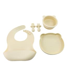 Set De Alimentacion Silicona Platos Bebe 5 Piezas Beige