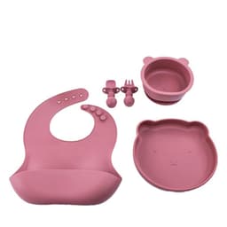 Set De Alimentacion Silicona Platos Bebe 5 Piezas Rojo
