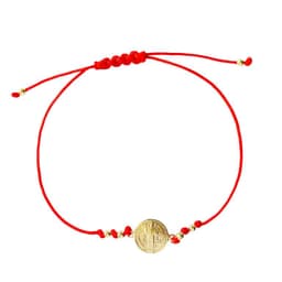 Pulsera San Benito Bolitas Enchapado Oro 18K Cordon Rojo Dorado TALLA UNICA
