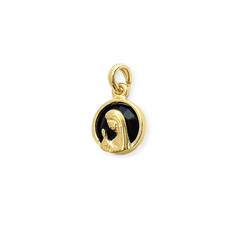Colgante Medalla Virgen Nina 14mm Enchapada Oro 18K Cristal Negro Negro TALLA UNICA