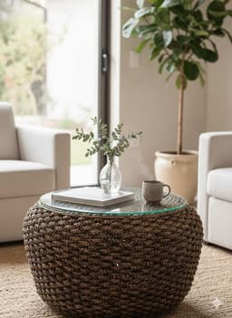 Mesa de Centro Circular Rattan Natural Bali