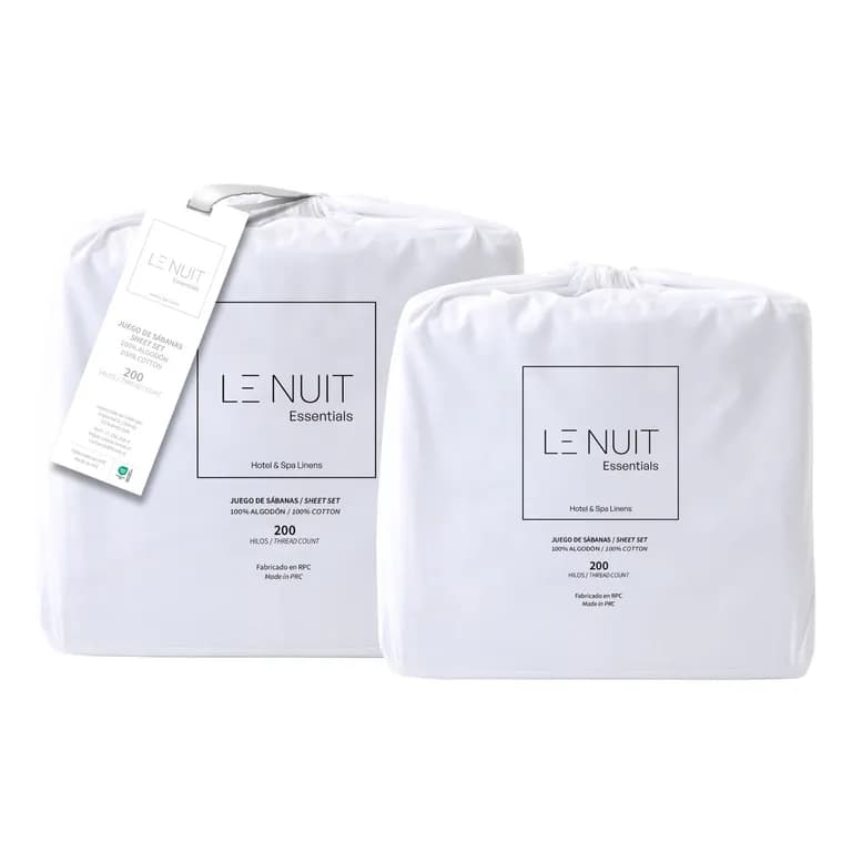 2 Sabanas 15 Plazas 100% Algodon Percale 200 Hilos Essentials Liso Blanco