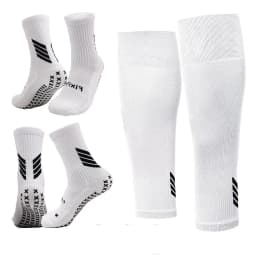Medias Calcetas Futbol Antideslizante Set 2 + Pantorrillera - Rojo Blanco TALLA UNICA