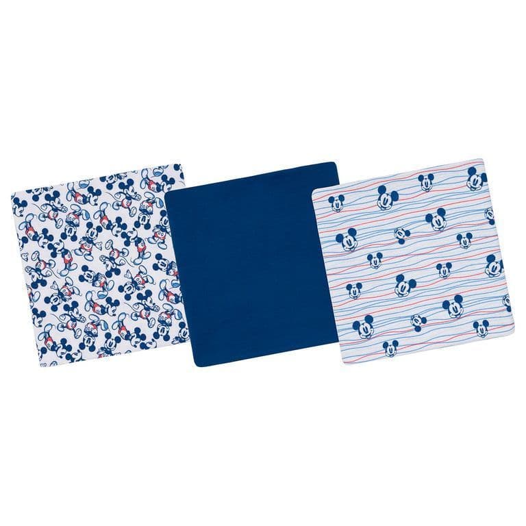 Set 3 Mantita Franela Azul Mickey Lineas Nino
