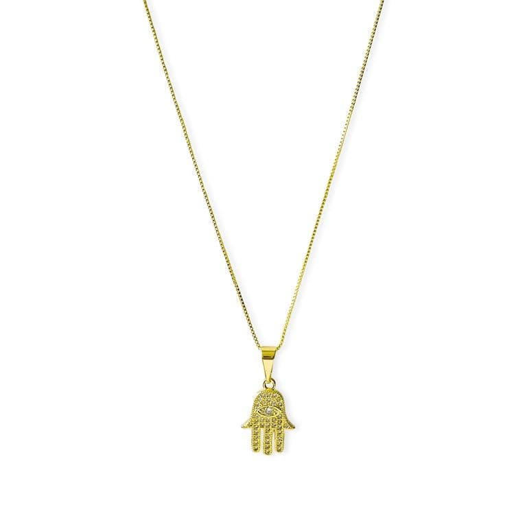 Collar Mano Fatima Circon Blanco Enchapado Oro 18K Dorado TALLA UNICA