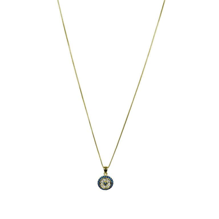 Collar Redondo Circon Azul Blanco Enchapado Oro 18K Dorado TALLA UNICA