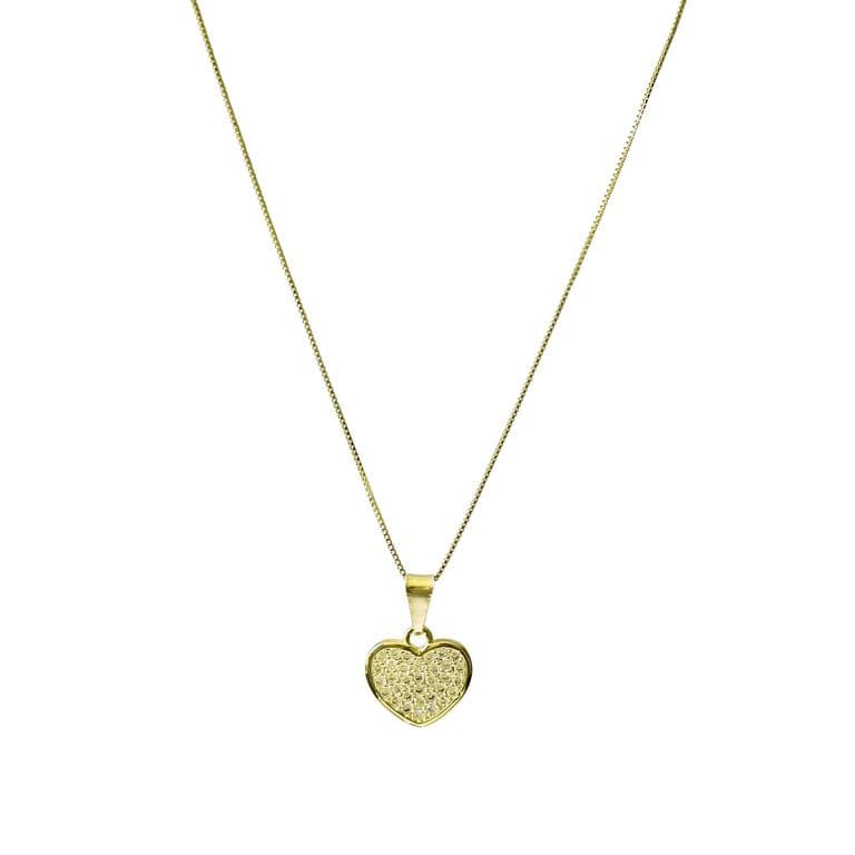 Collar Corazon Circon Blanco Enchapado Oro 18K Dorado TALLA UNICA