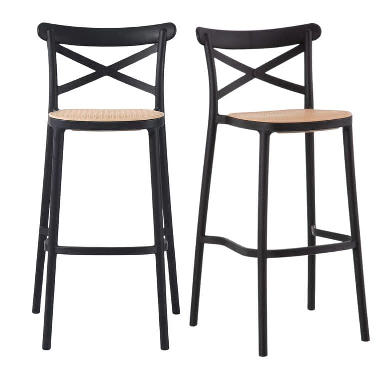 Pack 2 Taburetes Bar Valentino Negro 75 cm - Estilo Vintage - Exterior Negro PACK2TABVALENT75NEGRO