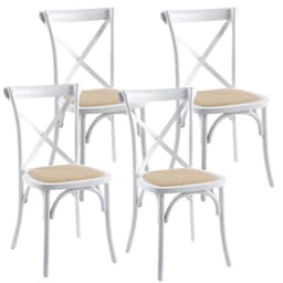 Pack 4 Silla Crossback Blanca - Madera Ratan - Diseno Clasico Blanco PACKSILLACROSSBLANMADRATAN