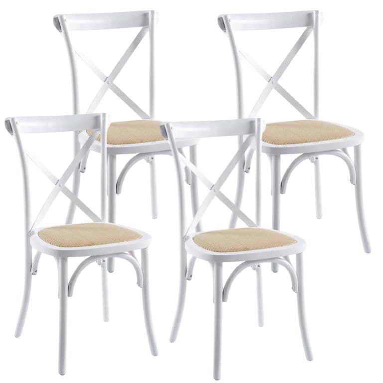 Pack 4 Silla Crossback Blanca - Madera Ratan - Diseno Clasico Blanco PACKSILLACROSSBLANMADRATAN