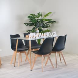 Comedor Minimalista - Mesa Vidrio 120x80 + 4 Sillas Tulip Negras Negro COMVIDRIO1304SILLASTULI