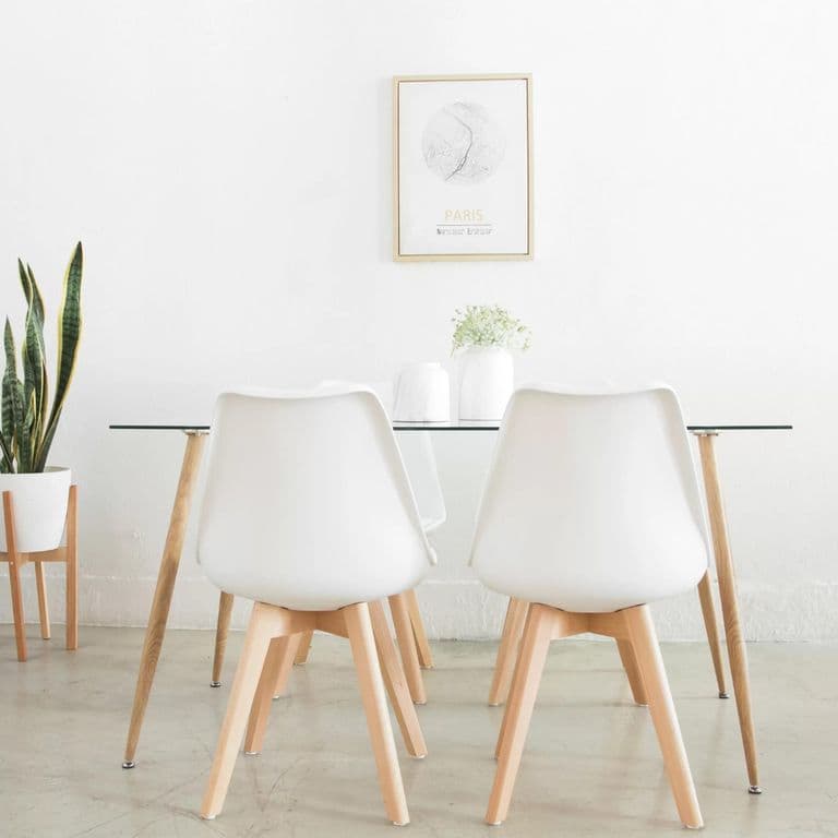 Comedor Minimalista - Mesa Vitreo 120x80 + 4 Sillas Tulip Blancas Blanco COMVIDRIO1304SILLASTULI