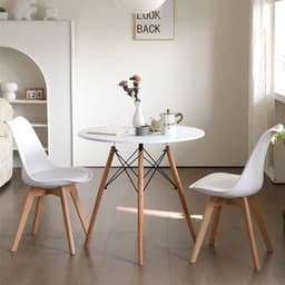 Comedor Moderno Mesa Estela 80cm + 2 Sillas Tulip - Diseno Nordico Blanco COMESTELABLANCA802TULIPBLANCAS