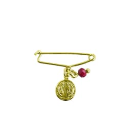 Prendedor Bebe San Benito Cristal Rojo Alfiler Enchapado Oro 18K Dorado TALLA UNICA