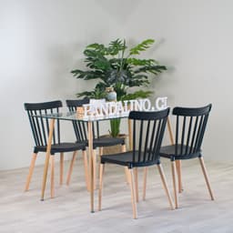 Comedor Moderno Mesa Vitreo 120x80 + 4 Sillas Windsor Negras Negro COMVITREO1204SILLASWINDSOR NE