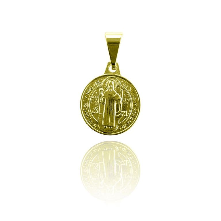 Colgante Medalla San Benito 12mm Enchapado Oro 18K Dorado TALLA UNICA