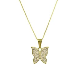 Collar Mariposa Circon Blanco Enchapado Oro 18K Dorado TALLA UNICA