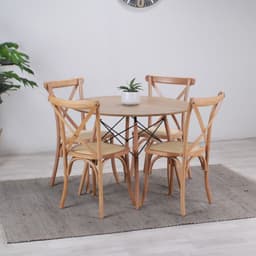 Comedor Redondo Shanna 100cm + 4 Sillas Crossback - Madera Ratan Madera clara COMSHANNA1004SILLASCROSSBACKMADERA