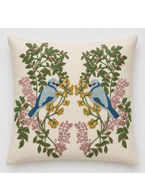 2 Fundas Cojin Bordado - Pajarito