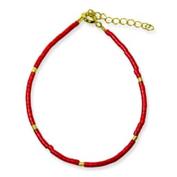 Pulsera Mostacilla Roja Enchapada Oro 18K Dorado TALLA UNICA