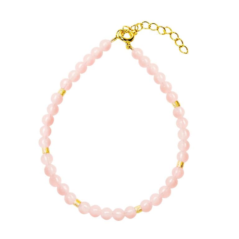 Pulsera Cuarzo Rosa 4mm Bolitas Mostacilla Enchapada Oro 18K Tabaco TALLA UNICA