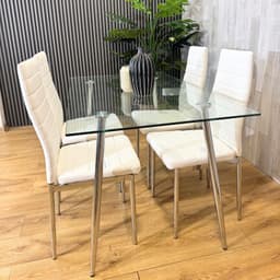 Comedor Mesa Rectangular Vitreo 130x80 + 4 Silla Dining Blanca Blanco VITREO130DININW4