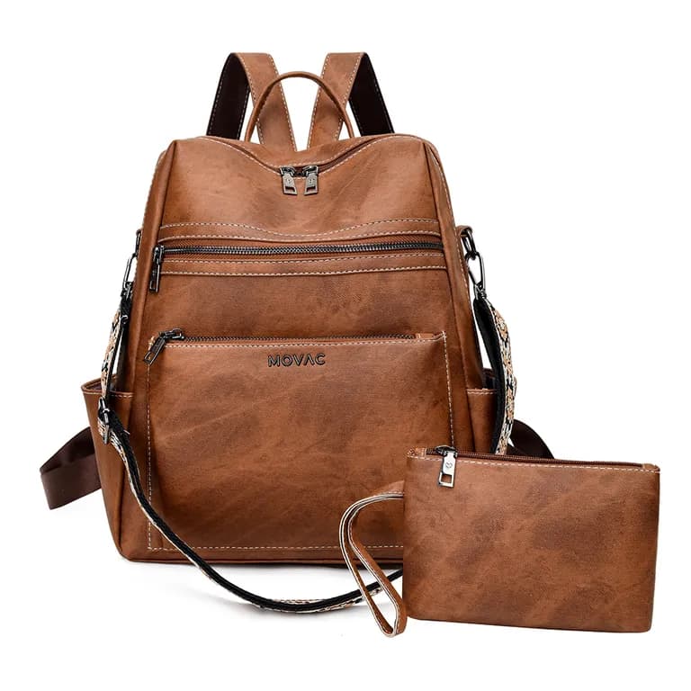 Mochila Cartera Lady Classic Mujer Cuero Pu practico Monedero Marron TALLA UNICA