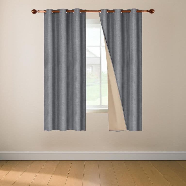 Cortina Blackout 100% 2 Panos 107x160cm Textura Lino - Gris oscuro