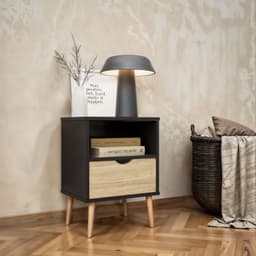 Velador Top Living Tromso Con Cajon Negro y Madera
