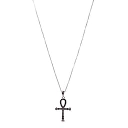 Collar Cruz Ankh Circon Negro Plata Fina 925 Plateado TALLA UNICA