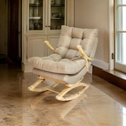 SILLA MECEDORA COQUETTE CON APOYA BRAZO BEIGE LINO