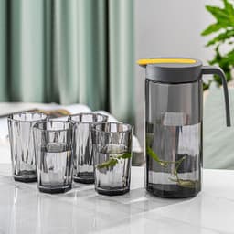 Juego de jarra de vidrio dosificadora con 4 vasos