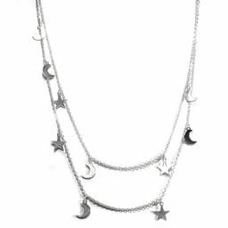 Collar Lunas Y Estrellas Doble Plata Fina 925 Plateado TALLA UNICA